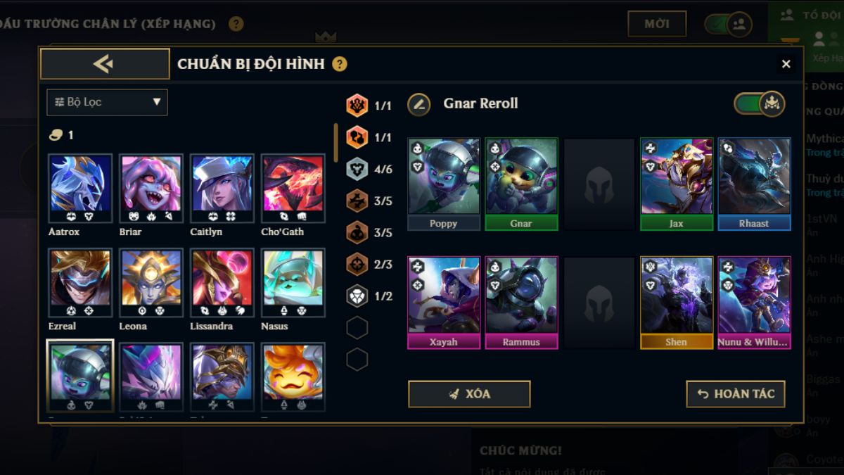 Gợi ý khung đội hình Gnar reroll hoàn thiện ở cấp độ 8
